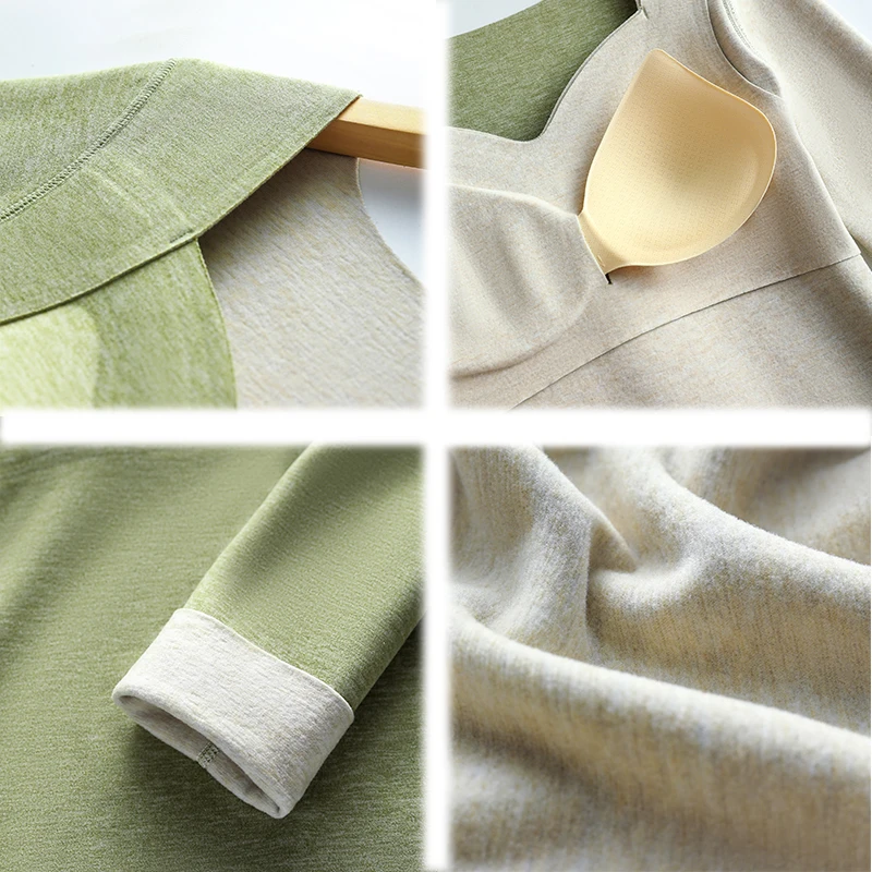 No Trace Velvet Thermal Long Sleeve Women Underwear Plus Bottoming Shirt Tops Woman Thick Autumn Winter Clothes Chest Pad