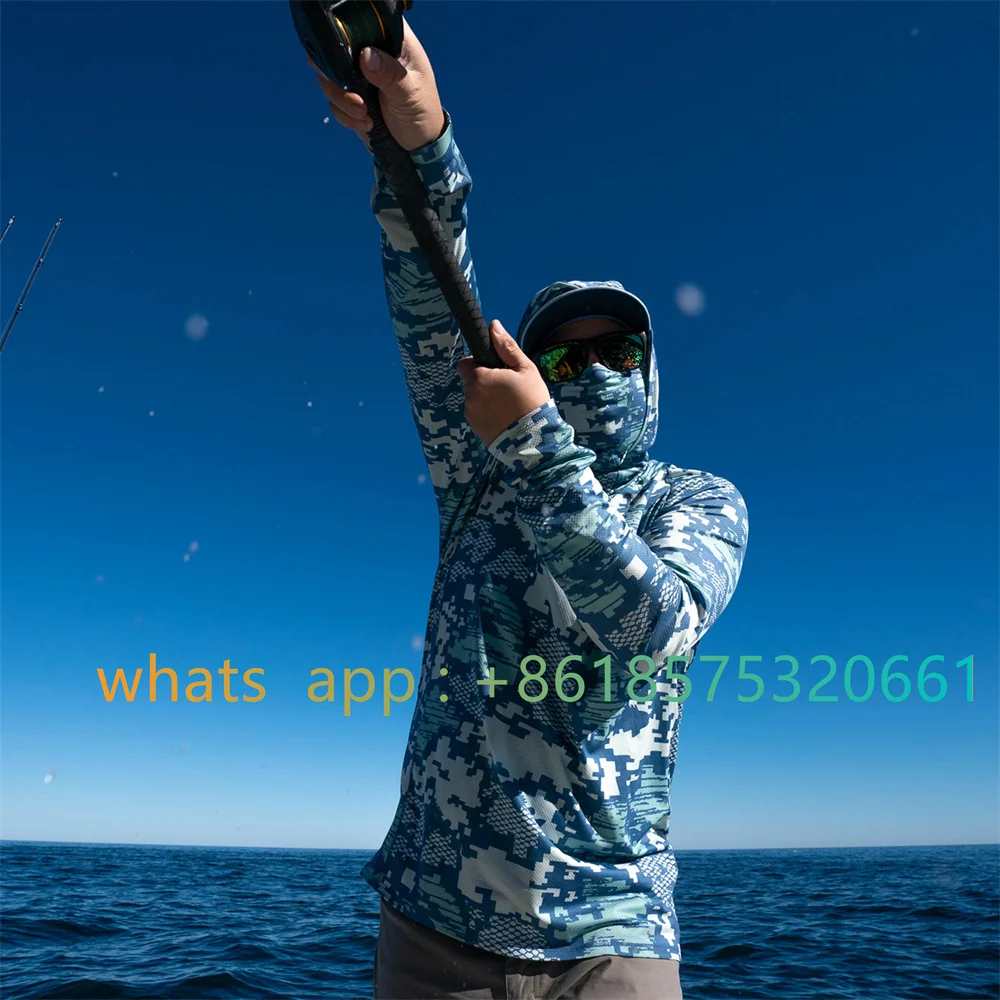 

New 2023 Men Performance Fishing Shirt Hoodie With Mask Quick Dry Long Sleeve Fishing Hood Outdoor Fishing Sun Protection Gear