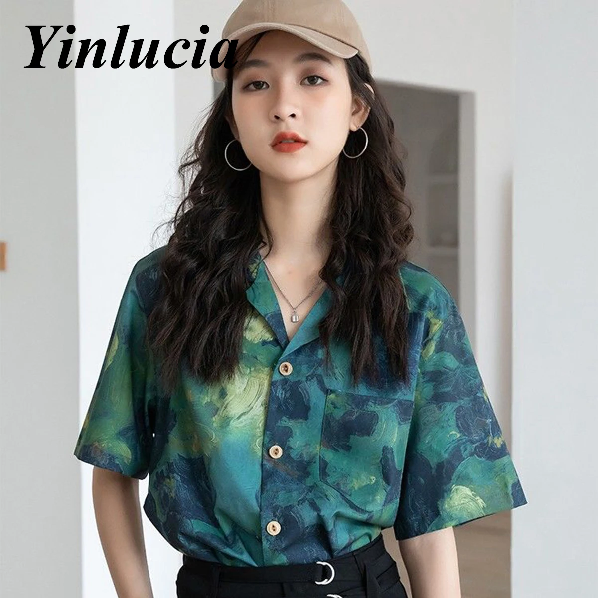 

Новые французские топы, блузки, футболка премиум-класса с цветочным принтом, индивидуальная свободная футболка, нежная Повседневная Винтаж...