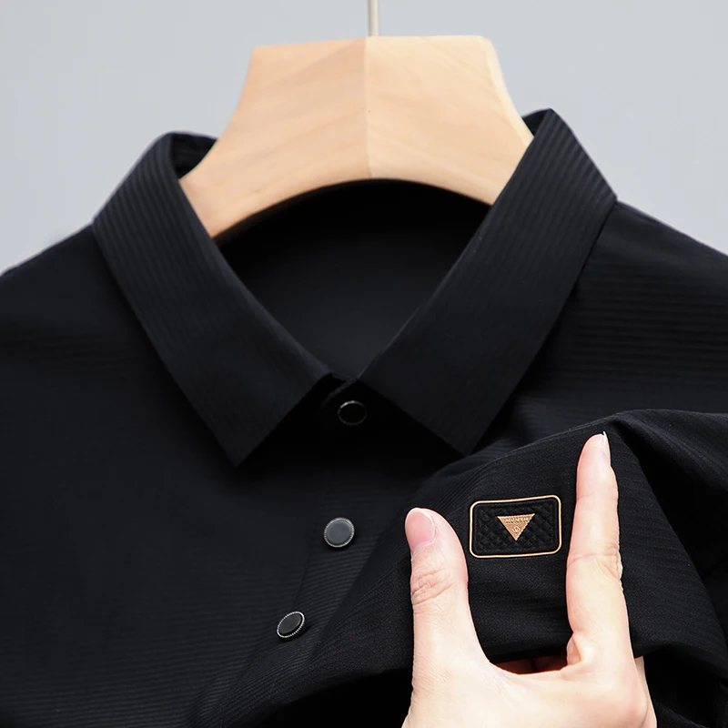 

High End Luxury Brand Ice Silk Men's Polo Shirt 2023 Summer New Lapel Embroidery Traceless Men T-shirt Business Casual Golf Ropa