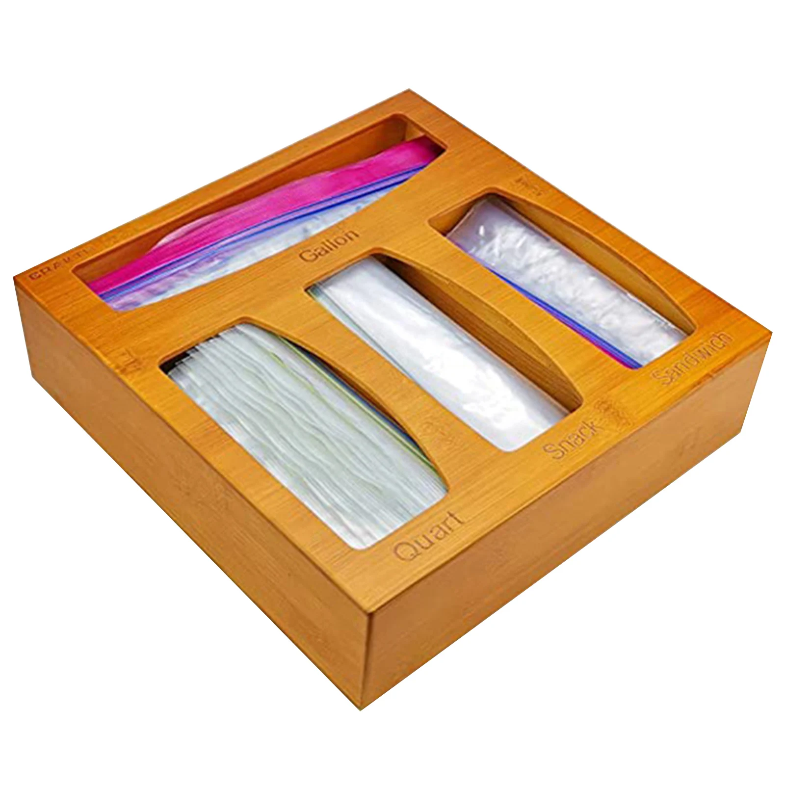 

Multipurpose Bamboo Storage Organizer Kitchen Fresh-Keeping Drawer Sandwich Snack Bag Organizer Gadget Tool