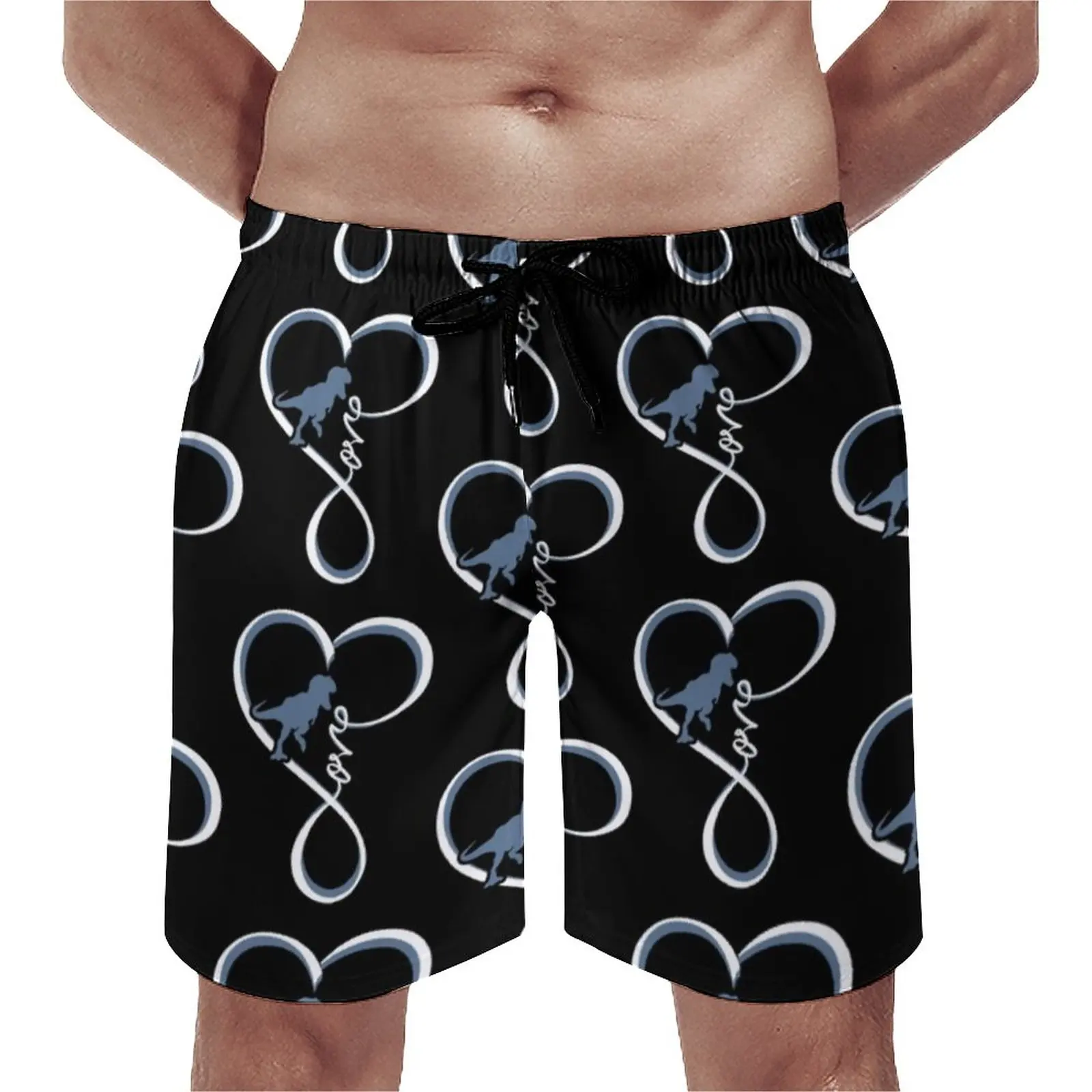 

Шорты пляжные мужские оверсайз с принтом сердечек и динозавров