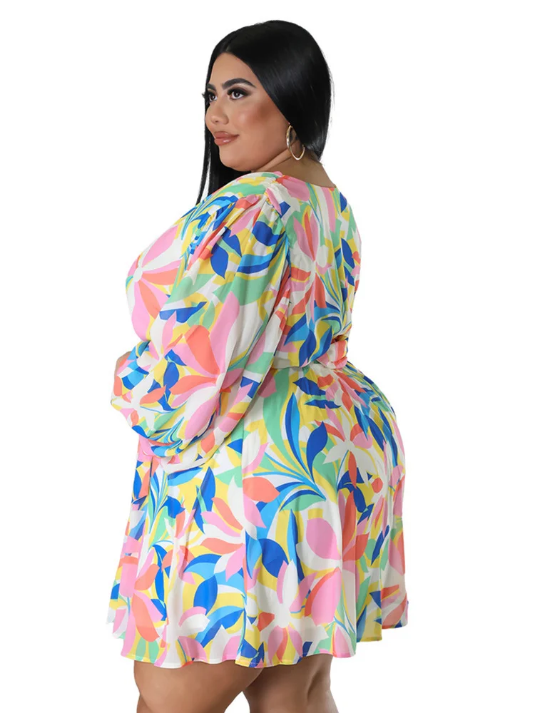 Plus Size Dresses Women Sexy Flower Print Mini Dress Loose Elegant Cute New in Midi Dress 2023 Wholesa 3xl 4xl 5xl 6xl