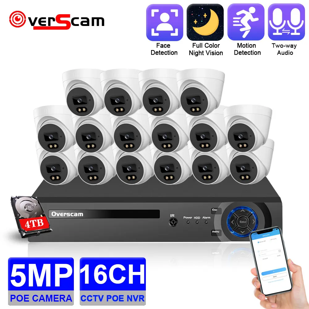 

16CH 5MP 8MP POE NVR Kit XMeye Security Camera System Two Way Audio H.265 Dome IP Camera Indoor P2P CCTV Video Surveillance Set