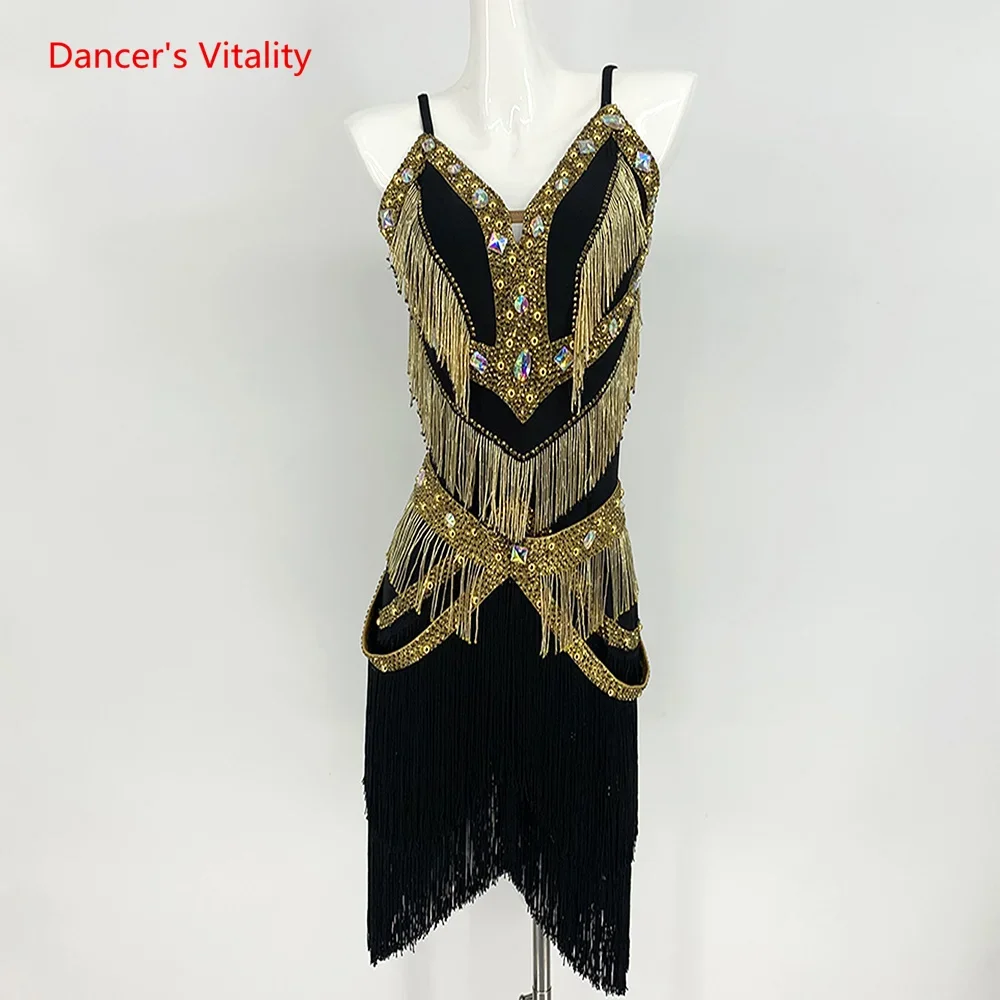 Платье с бахромой для латинских танцев женщин индивидуальная одежда