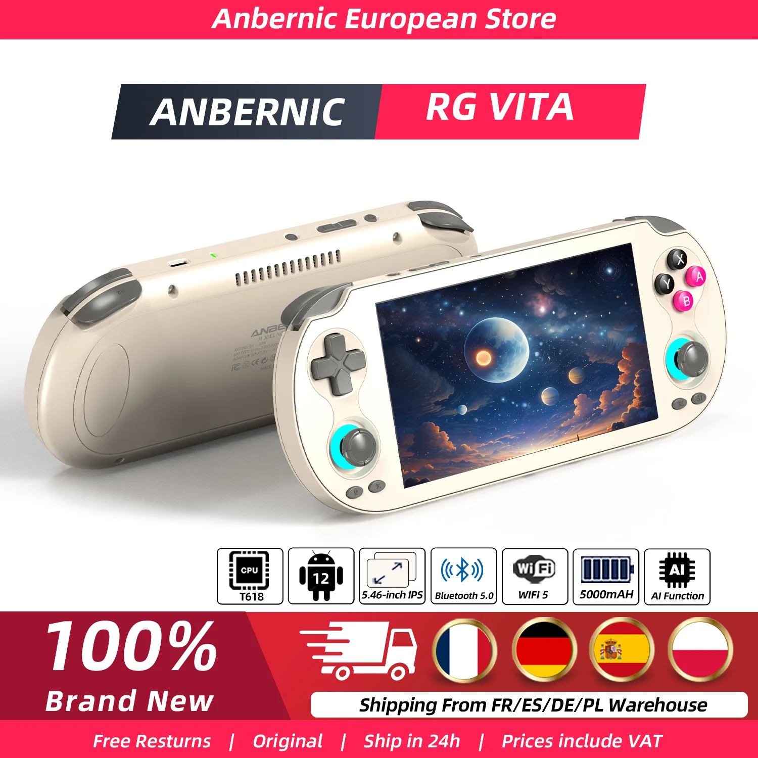 Anbernic RG Vita Retro Handheld Game Console 5.46-inch IPS Touchscreen 3GB+64GB Storage 3000mAh Battery Android 12 Gaming Device