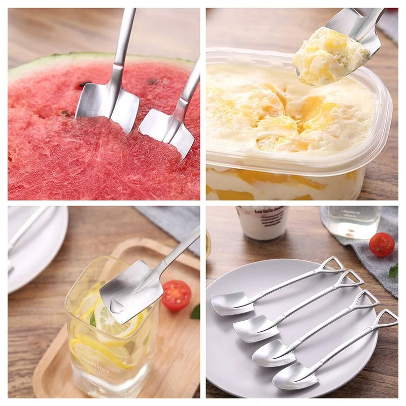 2/4pcs Stainless Steel Spoon Ice Cream Tea Shovel Scoop for Coffee Spoons Kitchen Gadget Cute Square Head Iron Gife | Дом и сад