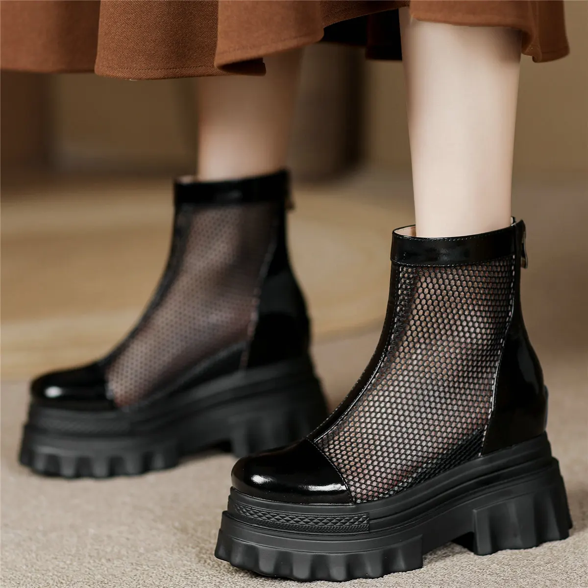 Pumps Shoes Women Genuine Leather Wedges High Heel Gladiators Sandals Female Hollow Mesh Round Toe Fashion Sneakers Casual Shoes
