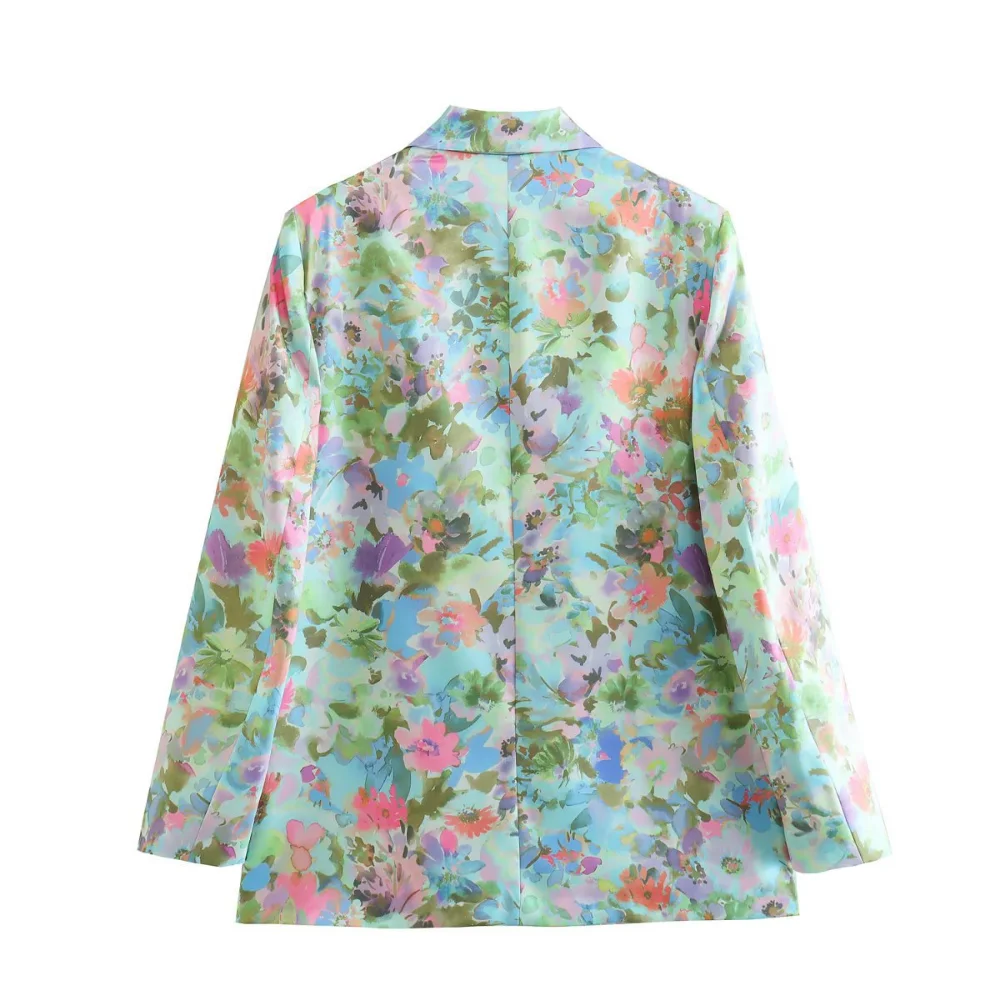 Satin Printed Women Suits Office Sets Fashion Floral Blazer Coat Ladies Pants Set 2023 New Spring Two Piece Sets Womens Outifits