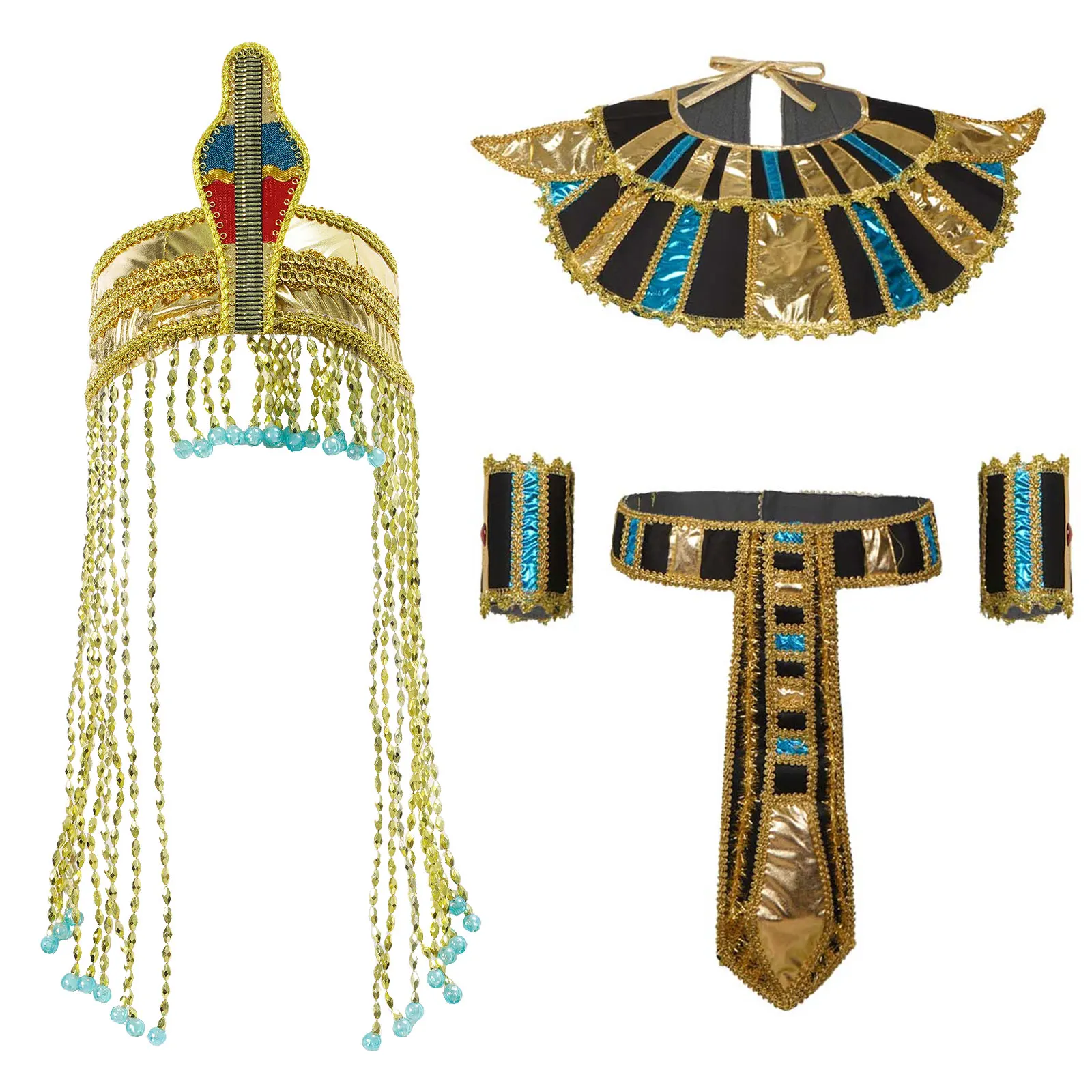 

Women's Egyptian Costume Accessories, Egyptian Headband Snake Beaded Headpiece, Egyptian Collar Wristbands for Egyptian Princess