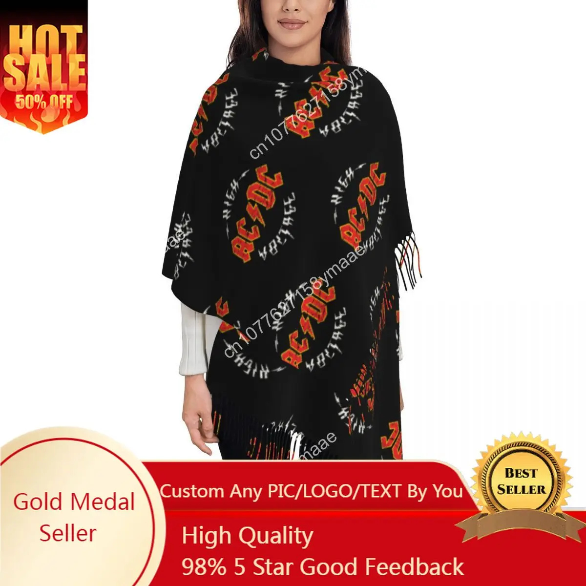 

Women's Scarf with Tassel AAC-DC Heavy Metal Large Soft Warm Shawl Wrap Music Rock Gifts Cashmere Scarf