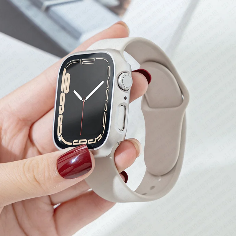 Case + Leather Link For Apple watch strap 41/45mm 44/40mm band original Magnetic Loop bracelet iWatch seires 7 6 SE 5 4 3 |