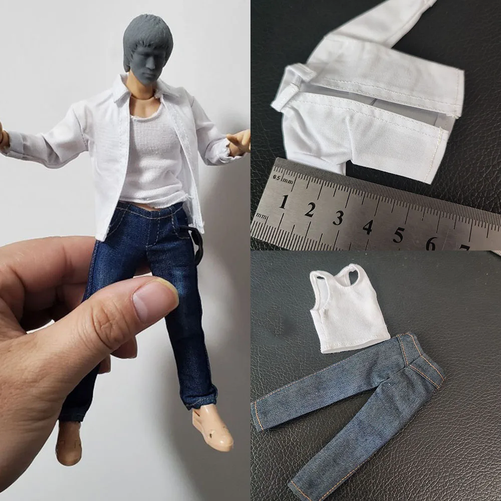 

1/12 Scale Classic Men's Clothes Casual Slim Shirt Vest Jeans Pants for Mezco 6 inches Normal Action Figure Body