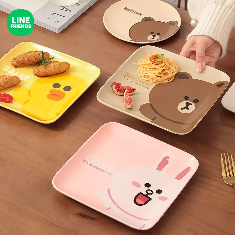 

Kawaii LINE FRIENDS Anime Hobby Brown Cony Sally Choco Cute Home Kitchen Ceramic Square Plate Steak Plate Breakfast Plate