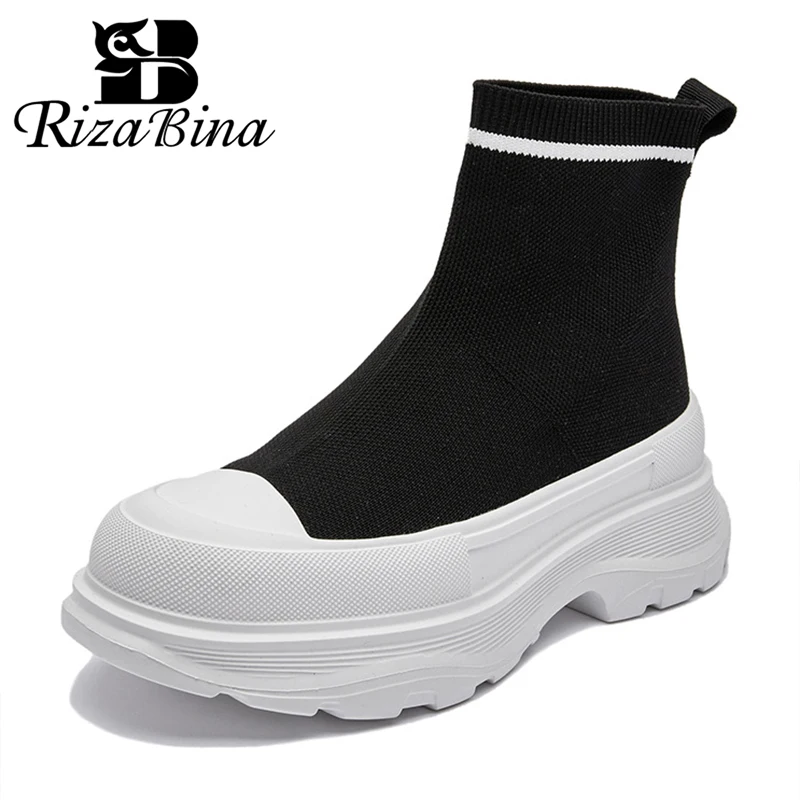 

RIZABINA Women's Platform Sneakers Thick Sole Height Increased Slip On Mesh Vulcanized Shoes Ladies Fashion Ankle Boots 2023 New
