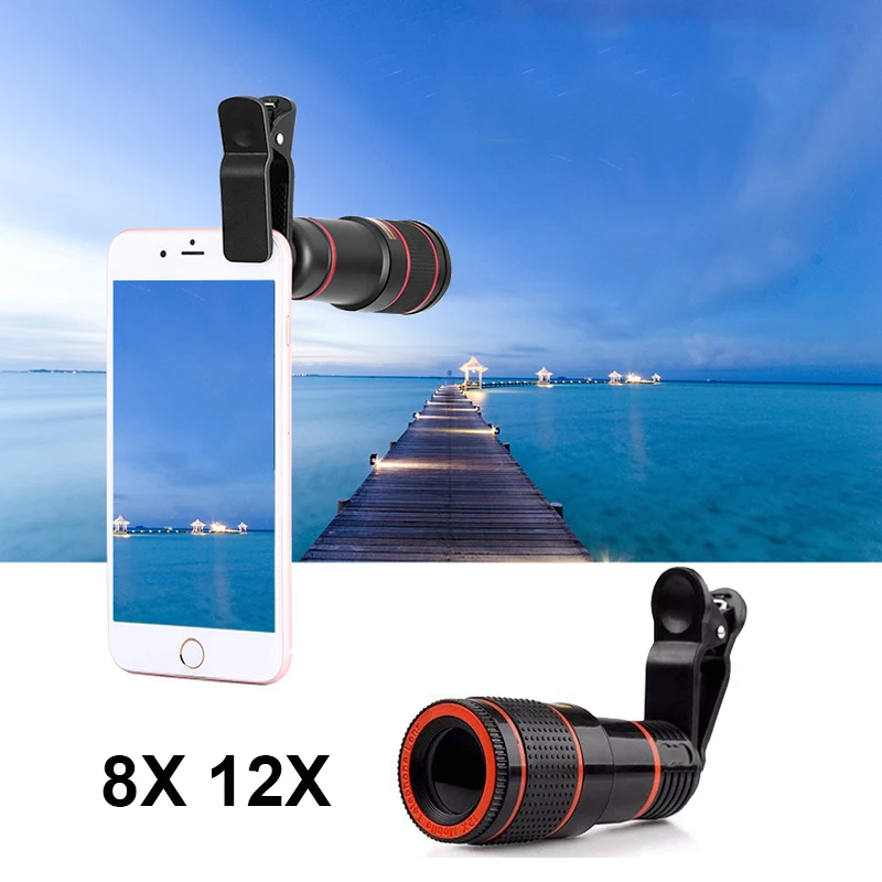

8x 12x Mobile Phone Lens Clip Optical Zoom Telescope Lens HD Smartphone Camera Lens for iPhone X Xs MAX XR 8 for Samsung S8 S9