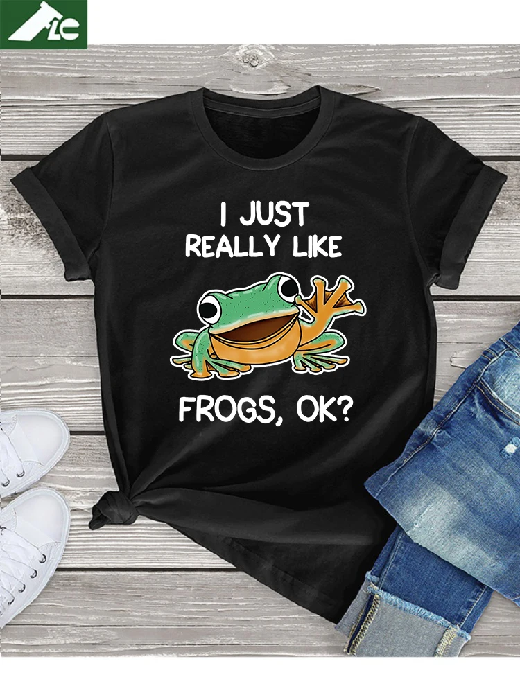 

Футболка женская в ретро стиле, забавная тенниска из 100% хлопка в винтажном стиле с лягушкой, кавайная майка большого размера для мужчин и же...