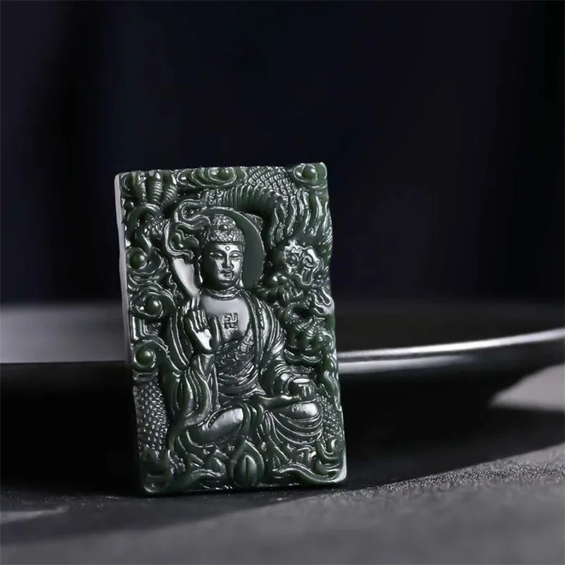 

Hot Selling Natural Hand-carve Hetian Jade Cyan Tathagata Buddha Statue Necklace Pendant Fashion Jewelry Men Women Luck Gifts1