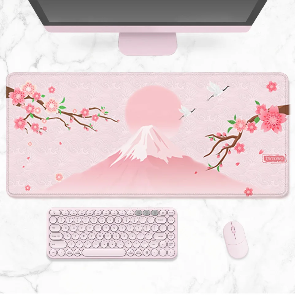 Japanese Pink Sakura Cute Mouse Pad Gaming XL Custom Cherry Blossom Mousepad XXL Playmat Keyboard Pad Non-Slip Laptop Mice Pad