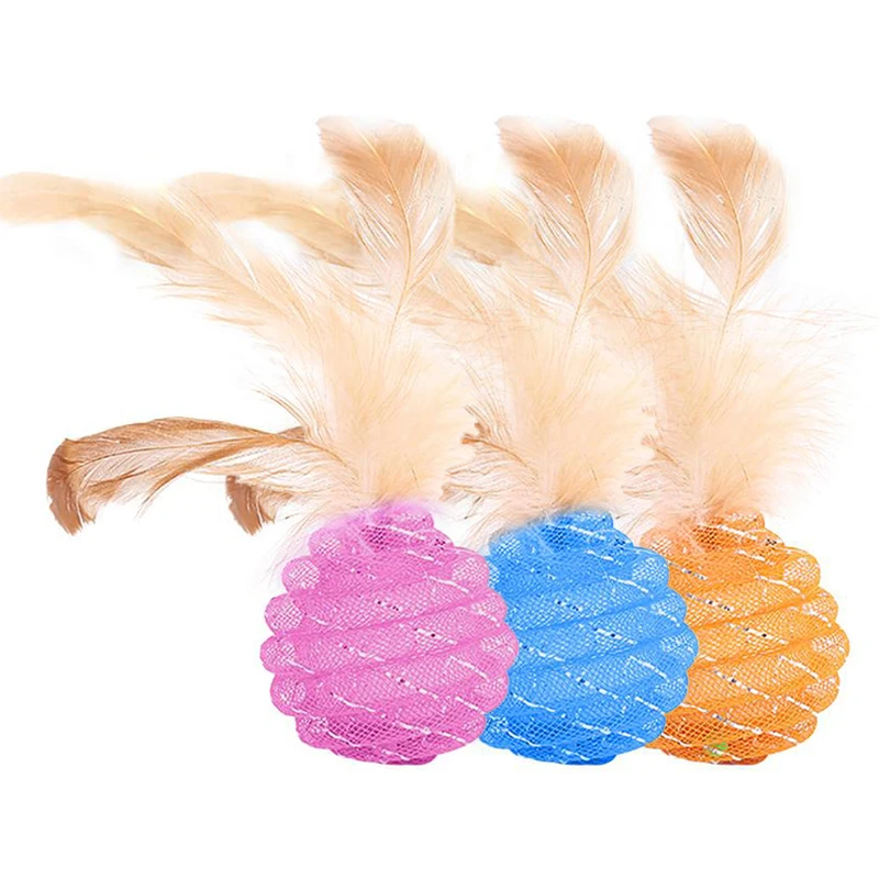 

Cat Toys Pineapple Type Line Tube Ball With Feather New Cute For Pet Cat Dog Pet Toy Funny Ball Interactive 3colors