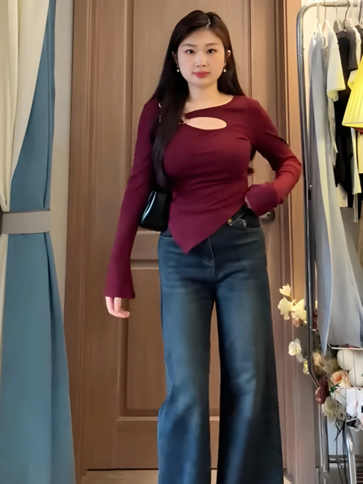 Рубашка больших размеров Gyaru Pure Desire с нерегулярными плечами и длинными рукавами