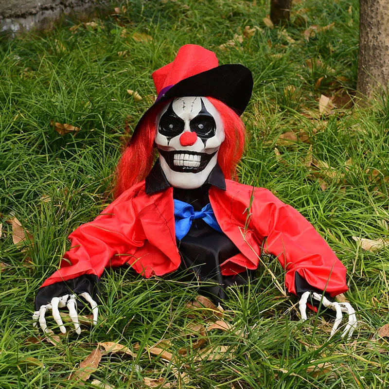 

Halloween Scary Clown Ghost Decoration Halloween Glowing Eyes Yard Inserted Skeleton Clown Photography Props Layout Decor