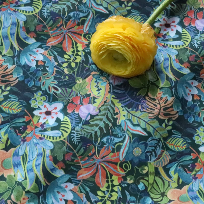 Jungle Green Floral 100% Cotton 80S Like Liberty Fabric Digital Printed For Sewing Cloth Dress Skirt Kids Designer Poplin Tela
