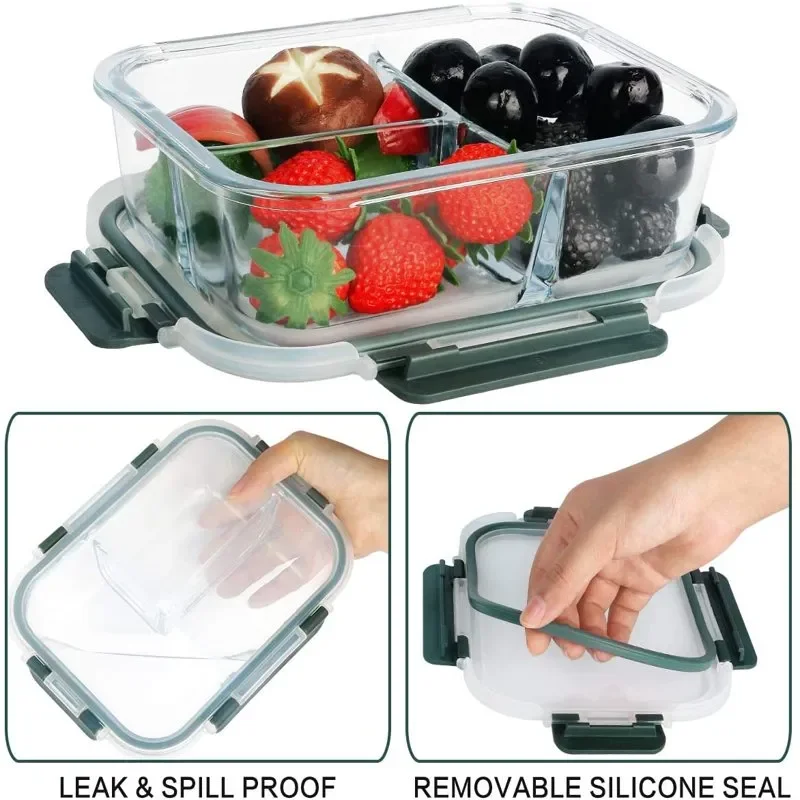 

36 Oz, Glass Meal Prep Containers 3 Compartment with Lids, Airtight Glass Lunch Containers Bento Box for , Oven, Freezer