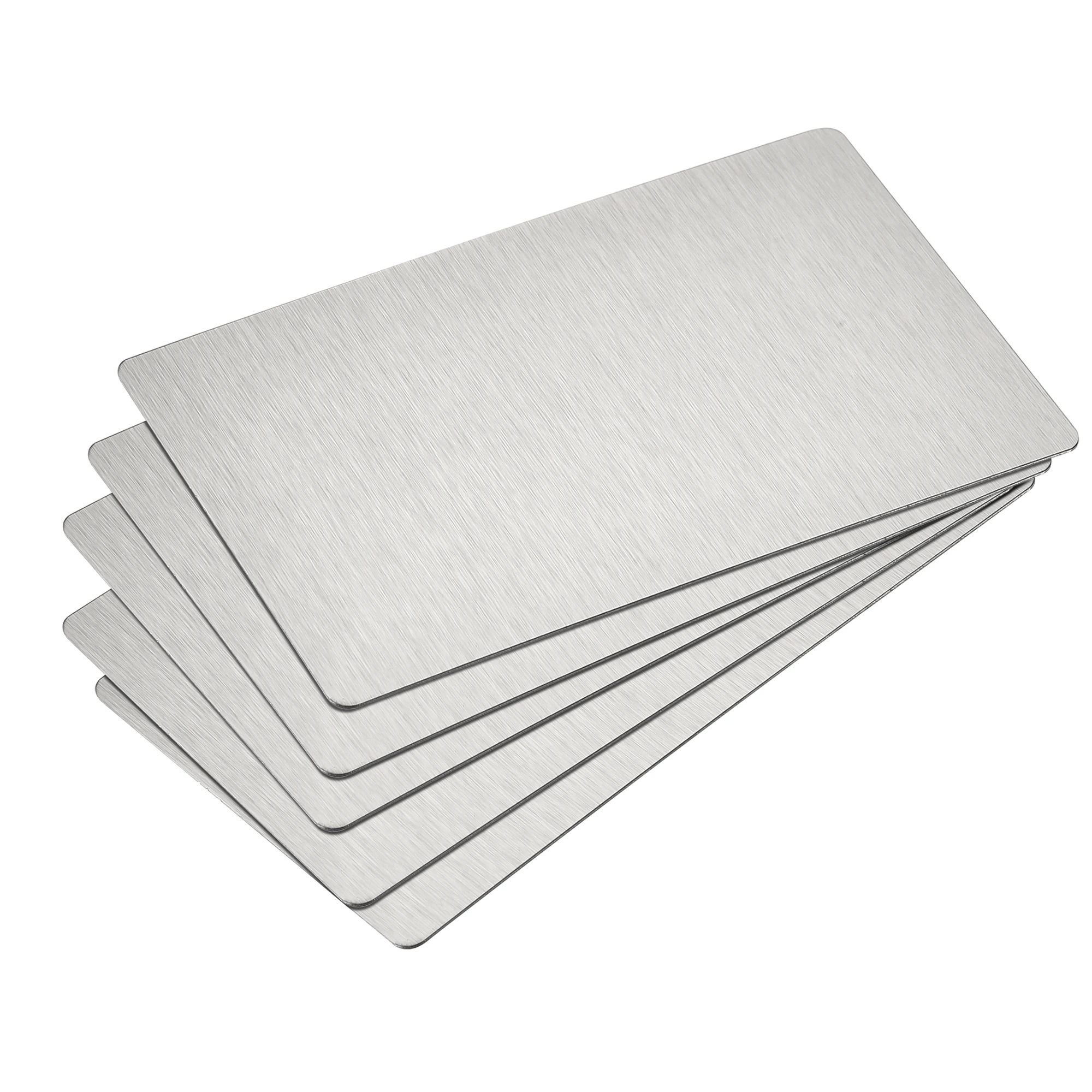 

Uxcell Blank Metal Card 80x50x0.4mm Plating 201 Stainless Steel Plate Silver Tone 5 Pcs for Laser Engraving