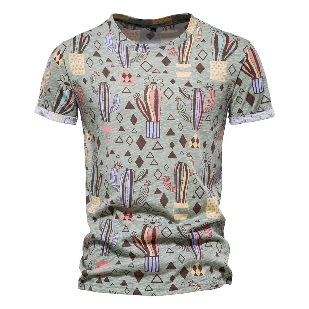 

Men's short-sleeved t-shirt 2022 summer new cotton cactus print casual t-shirt men's short-sleeved bottoming