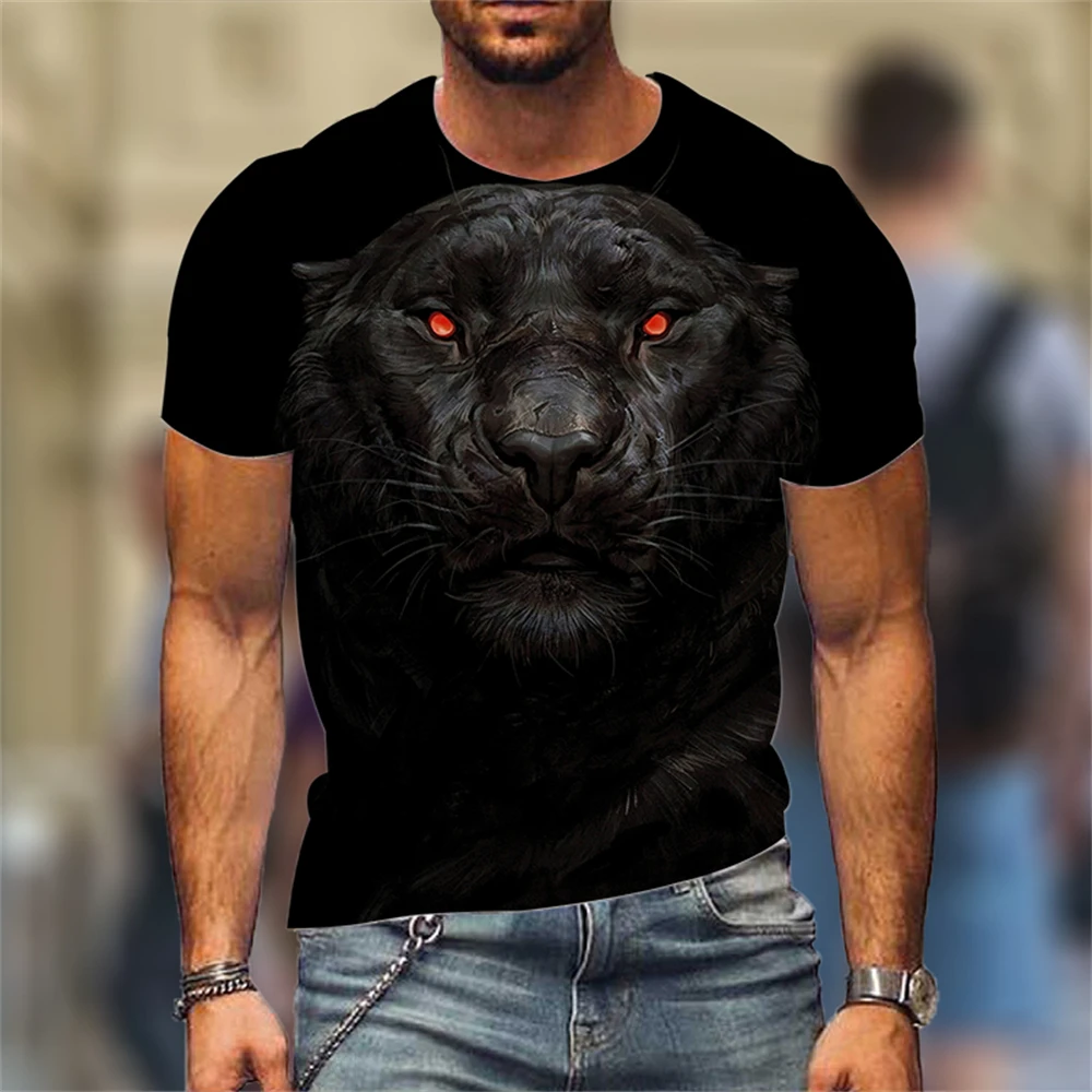

Lion Fighting Animal Beast Fierce Lion Wolf 3D T Shirt New Summer Men's Oversized Short Sleeve Black and White Design Polyester