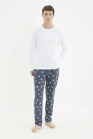 trendyol men s regular fit printed knitted pajamas set tmnaw22pt1066