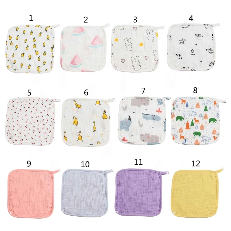 

Baby Face-Towel Burp Cloth Boys Girl Bibs Breathable Toddlers Face Cloth Drooling Bib with Snaps Infant Washcloth