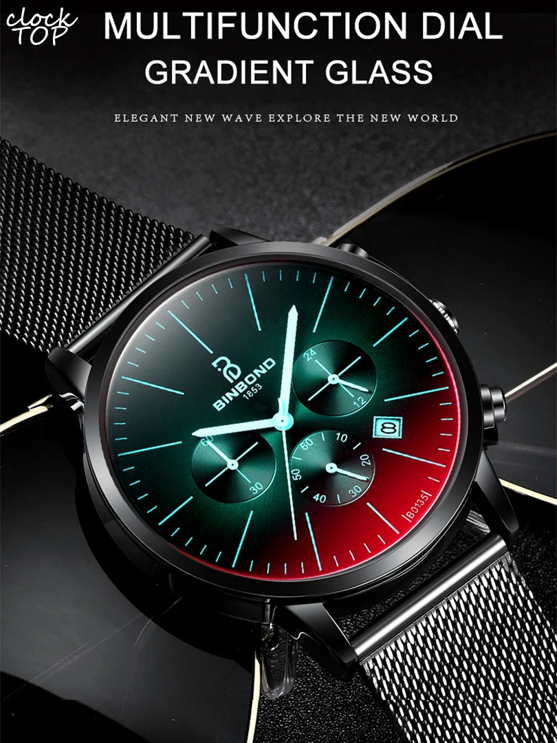 

Ultra Thin Quartz Watch Men Luxury Gradient Dial Black Gold Light Stainless Steel Clock Multifunction Man Wristwatch Male Reloj