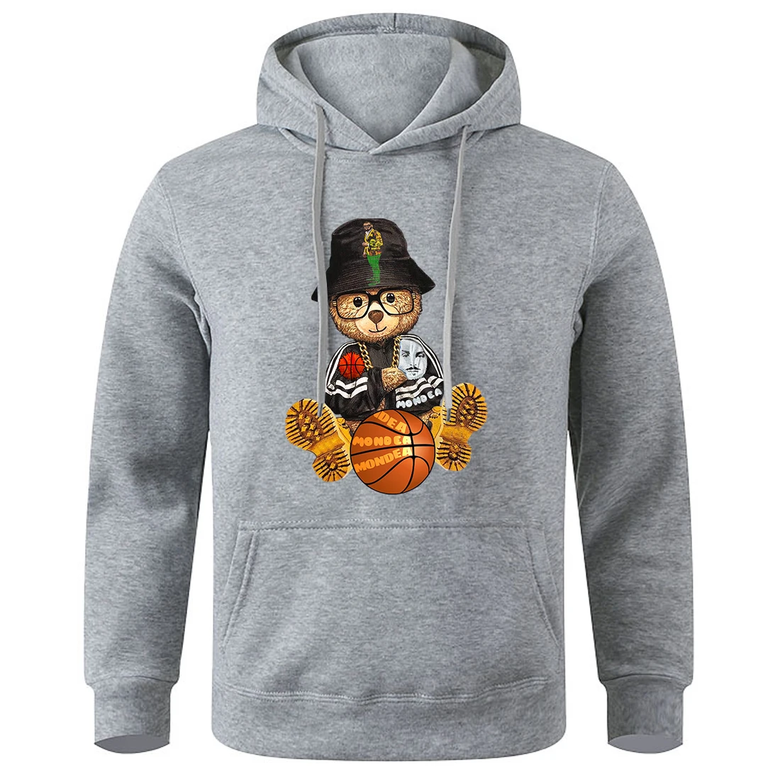 

High Street Basketball Teddy Bear Men Hooded Graphic Funny Fashion Sweatshirt Loose Oversized Hoody Basic All Match Retro Hoodie