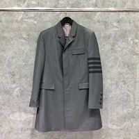 tb thom mens single breasted long wool coat fall winter office overcoat 2022 new high quality thick striped jacket mens coats