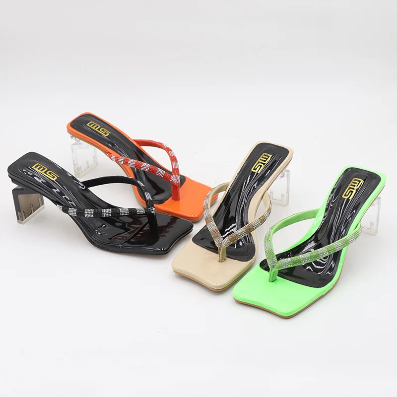 

Женские Летние сланцы, прозрачные резиновые шлепанцы на каблуке, туфли на высоком каблуке, большие размеры, на квадратном каблуке, Гавайски...