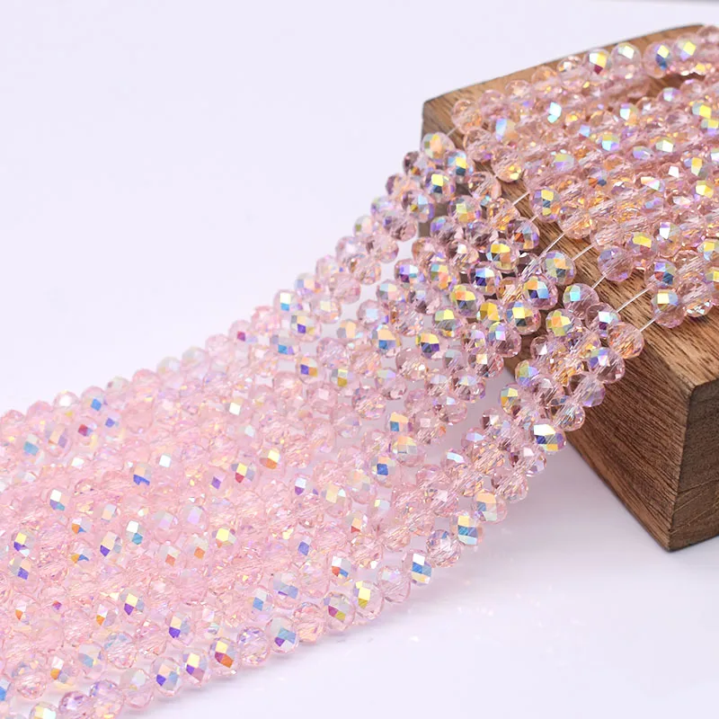

100% ORIGINAL Pink Crystal Glass Beads New AB Color Rondelle Crystal Beads Faceted Loose Spacer Beads For Jewelry Making DIY