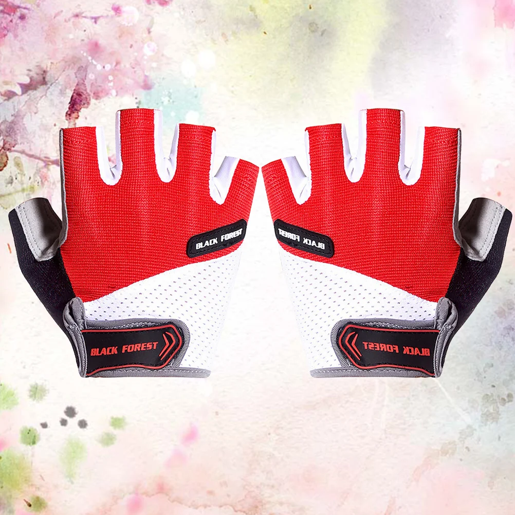 

1 Pair of Bike Riding Gloves Breathable Skid Resistance Sports Gloves Half Finger Cycling Gloves Size M (Red) Men's