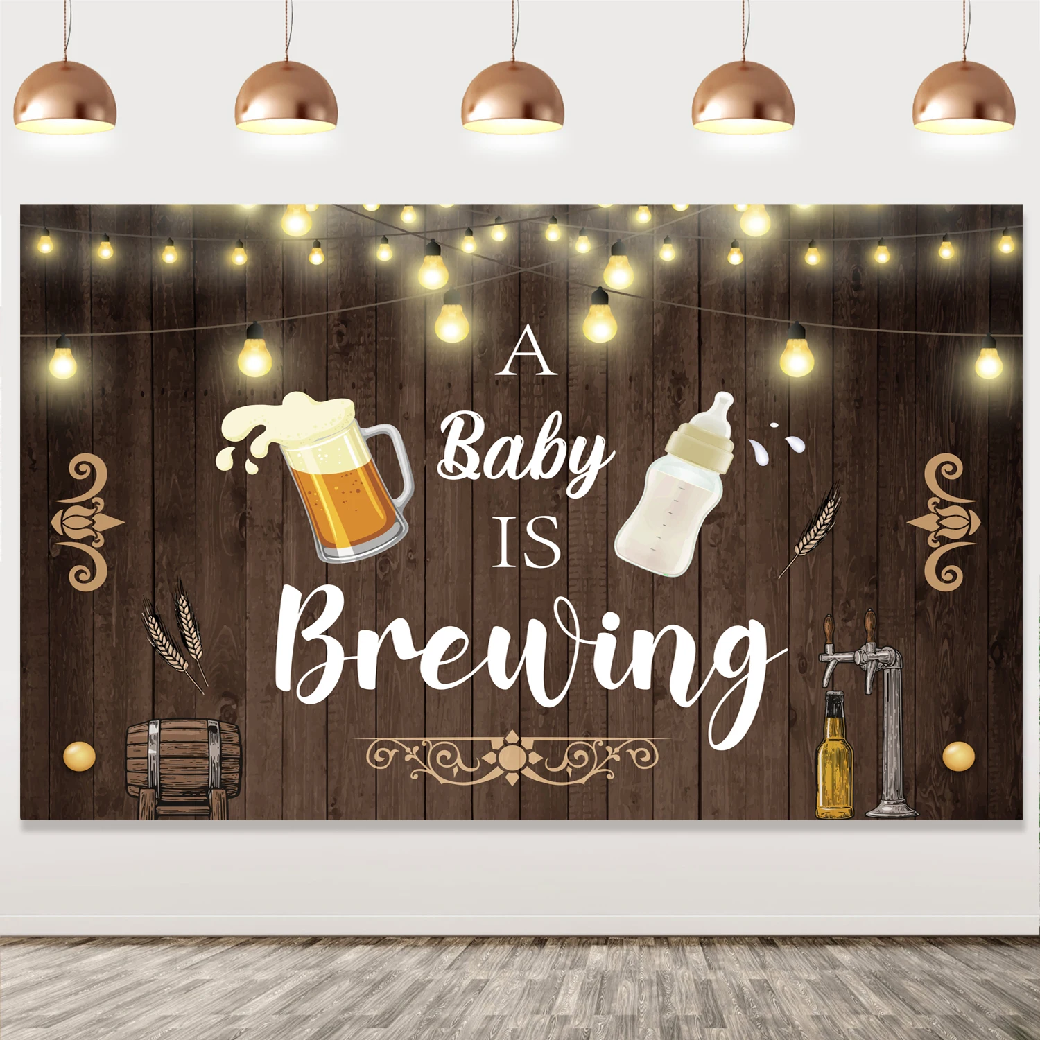 

A Baby is Brewing Baby Shower Backdrop Party Decorations Beer Rustic Glitter Photography Background Diaper Photo Supplies Table