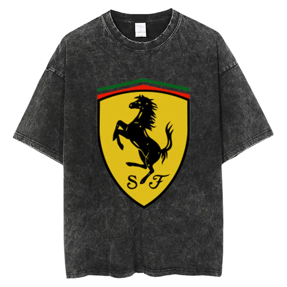 Ferrari T Shirt Men Hip Hop Vintage Washed Oversized Y2K T Shirts for Women Streetwear Tees Unisex Summer Clothing