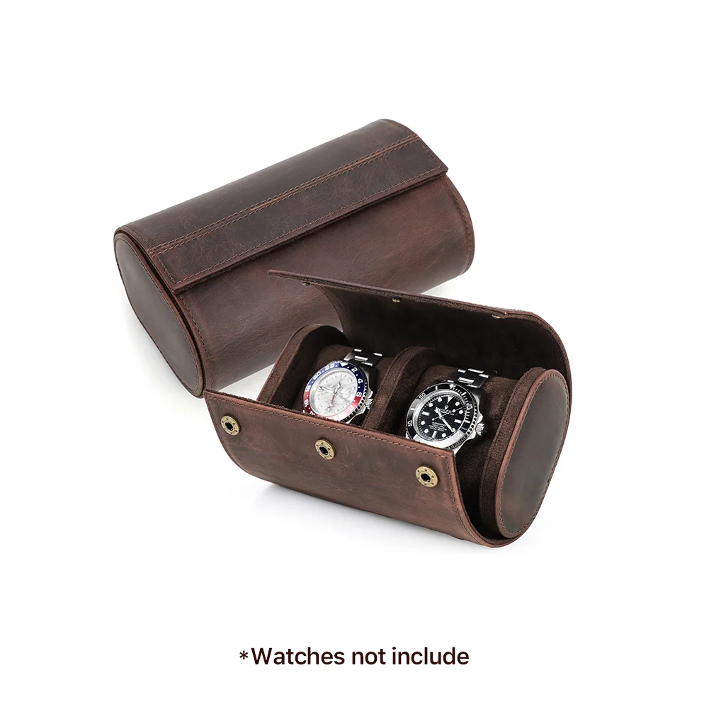 Watch Box Genuine Leather Watch Storage Organizer Portable Retro Travel Watch Roll Case Detachable Bracket Holder for Men Women