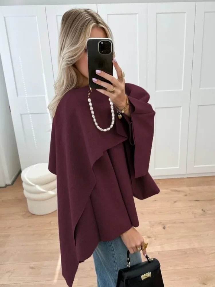 Женский элегантный бордовый вязаный пуловер с шарфом и воротником модный