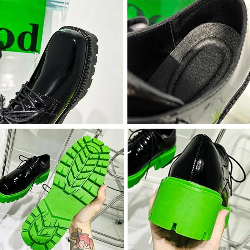 Туфли дерби мужские на платформе лакированная кожа квадратный носок Роскошные