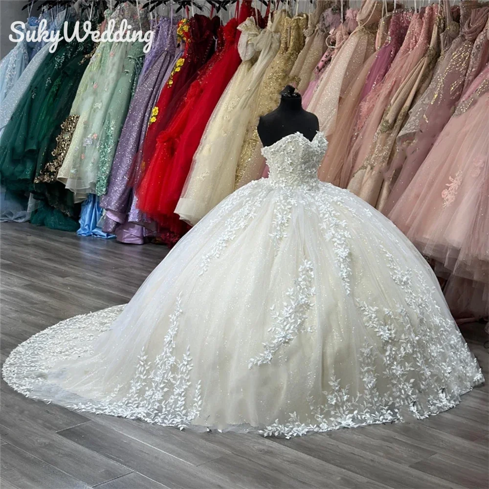 

Princess Quinceanera Dresses Ball Gowns Sparky Appliques Sequins Sweet 16 Dress Birthday Party Ball Gowns Vestidos De XV Anos