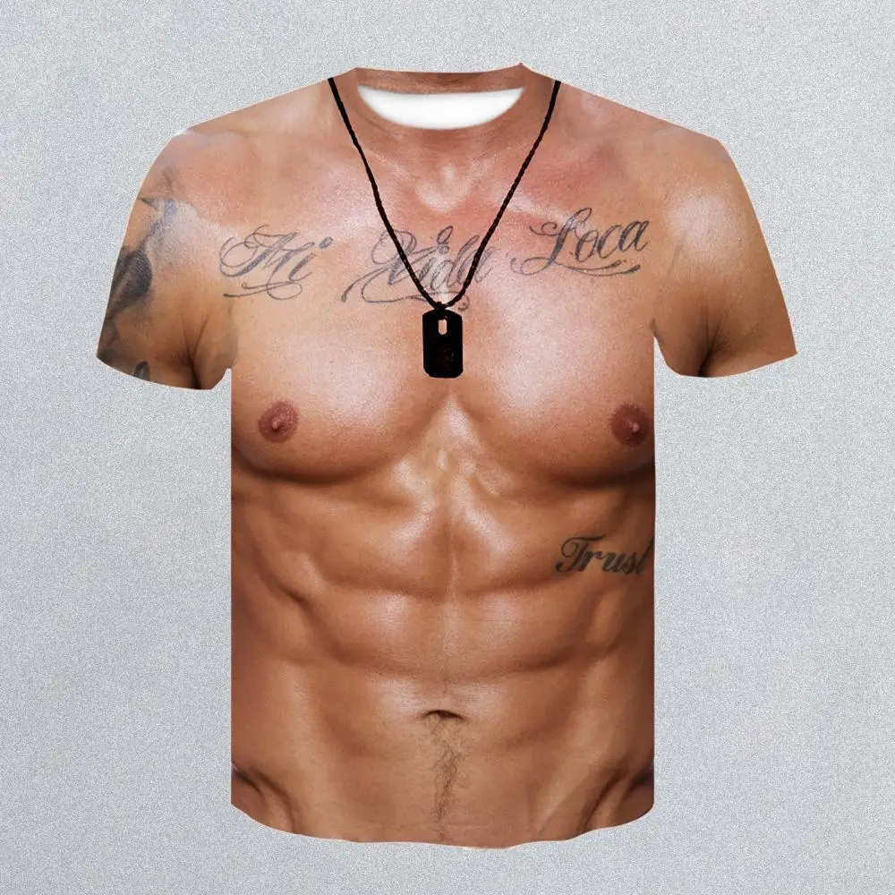 

New Fashion 3D Muscle Print Man Printed Fashion Summer O Neck Short Sleeve T-shirt Strong Male Tops Streetwear Men's Clothing
