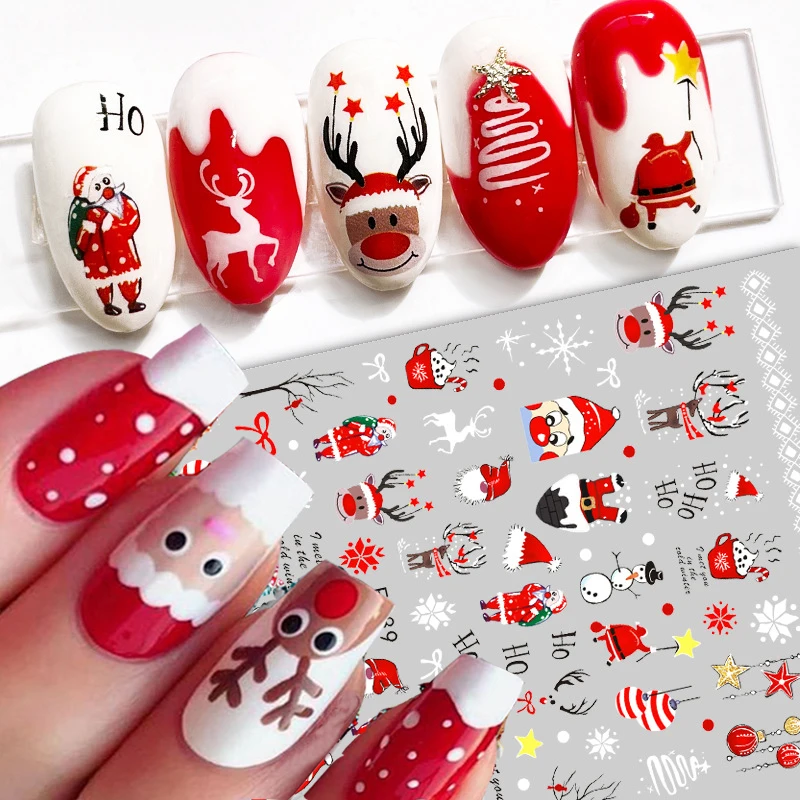 

3D Merry Christmas 3D Nails Sticker Winter Snowflake Elk Xmas Trees Cartoon Adhesive Sliders Nail Art Accessories Decals