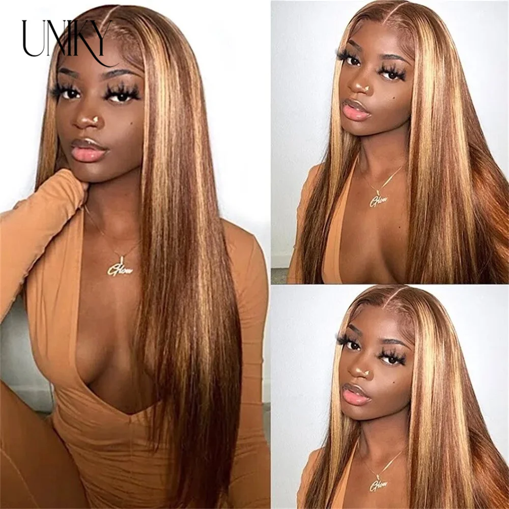 32 Inch Highlight Wig Human Hair Straight Lace Front Wig 250 Density Lace Wig Colored Human Hair Wigs For Women Remy T Wig 4/27
