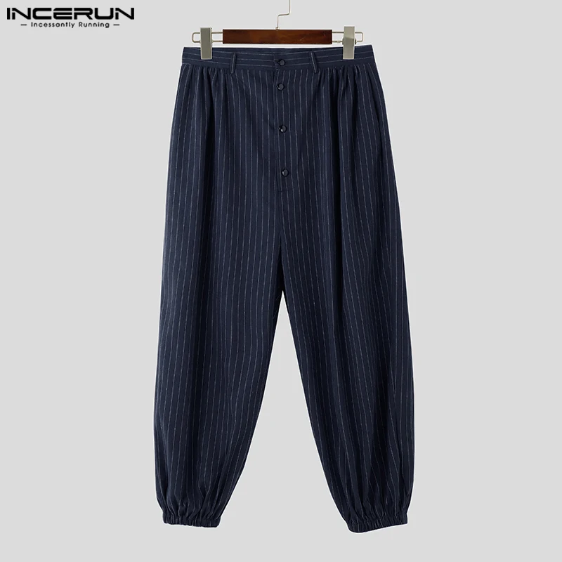 INCERUN мужские брюки со средней талией на пуговицах повседневные свободные в