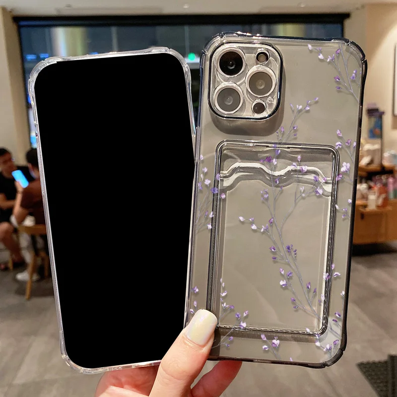 Фото Чехол для iPhone 17 Pro Max с узором «Цветы сливы», прозрачный, с держателем для карт, для iPhone 11, 12, 13, 14, 15, 16 Pro Max, XS, X №3